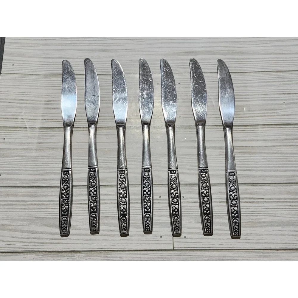 Oneida Northland Floral Panel Pattern 6 Knives Stainless Steel SS‎ Korea Lot